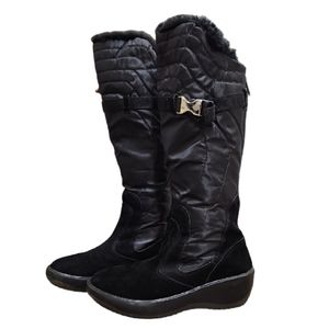 Pajar Black Suede Faux Fur Trim Waterproof Tall Snow Winter Boots 6~6.5